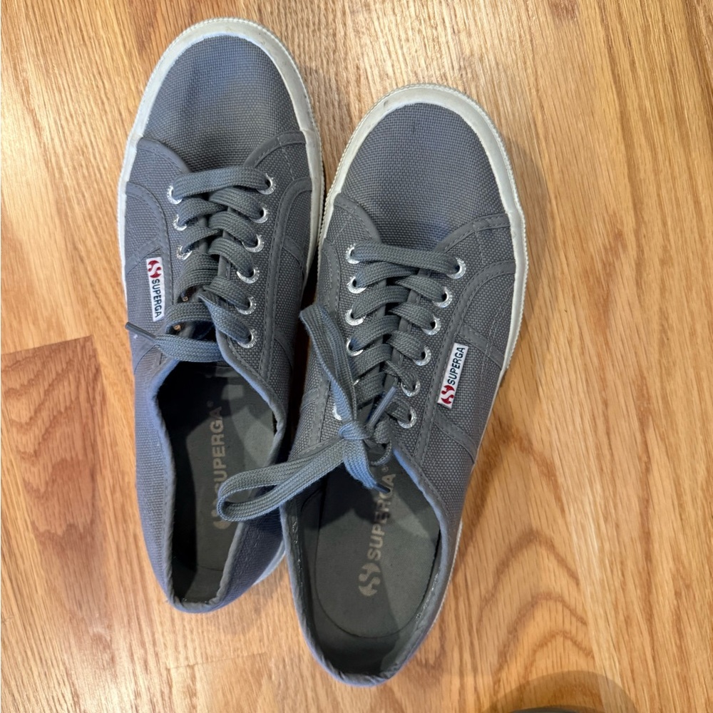 Superga Gray Canvas Sneakers Classic Low-Top Design size 9 (42)